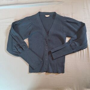 Hem & Thread Blue puff sleeve Cardigan Sweater